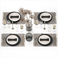 Table Setting For 4 Persons With A Bouquet hogweed