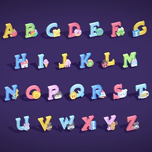 Toon Alphabets - Low Poly Cartoon Pack 4 - Kids Learning 3D Assets - Letters