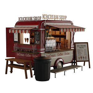 3D model Realistic IceCream Food Cart Trailer