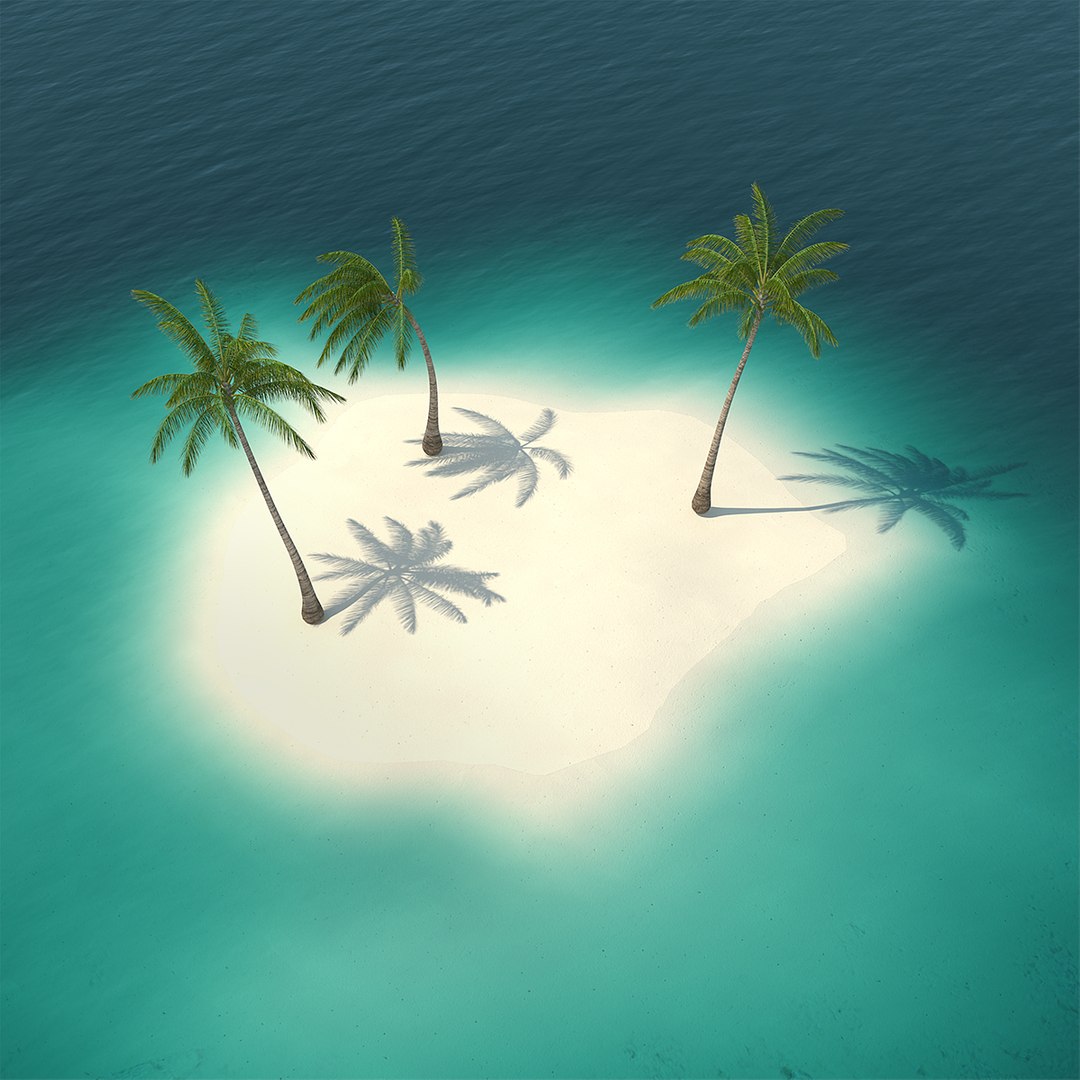Small Island in Ocean with Palms 3D model preview