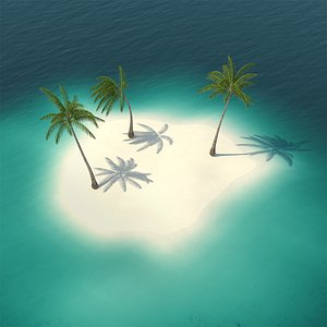 Small Island in Ocean with Palms