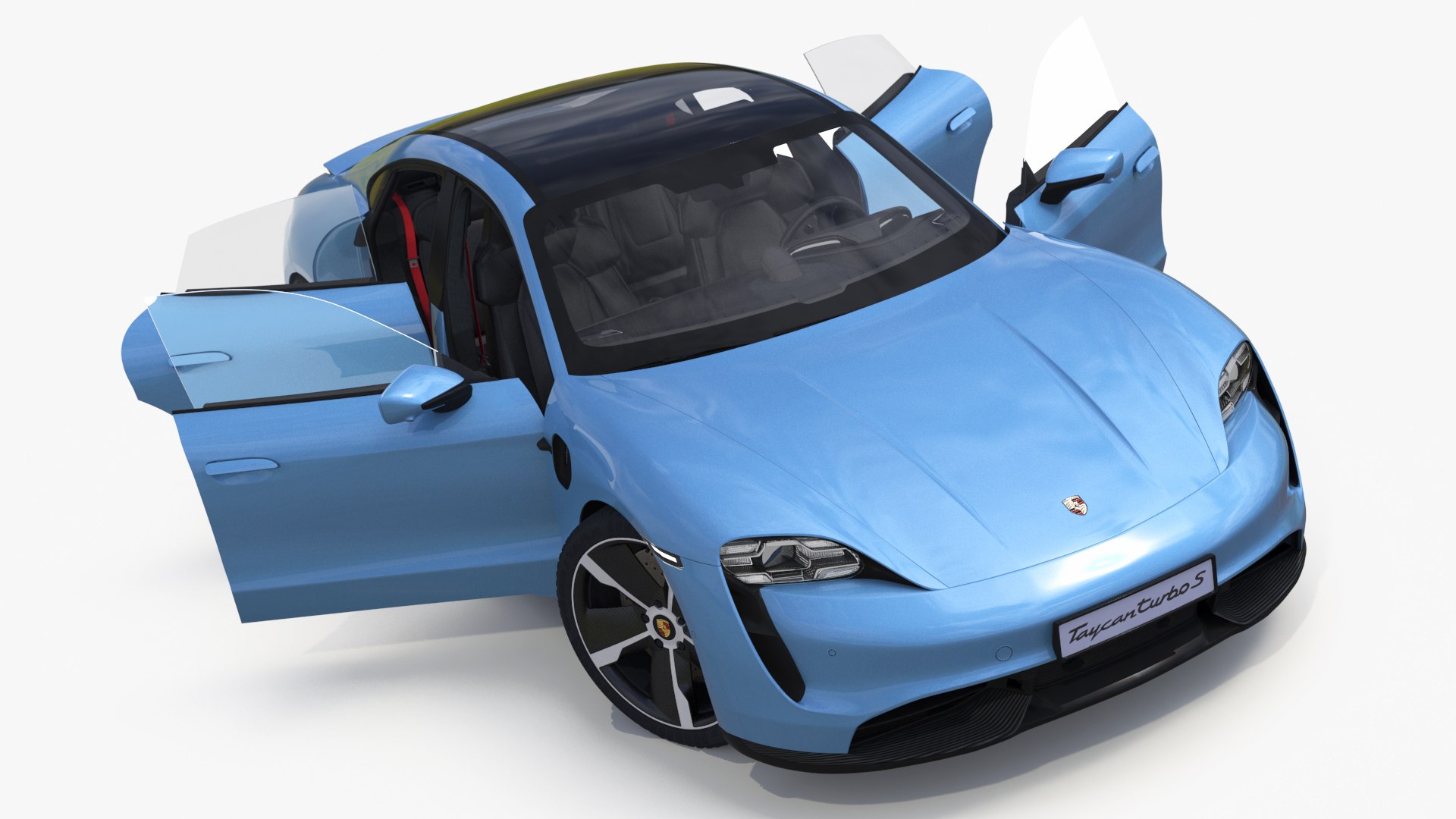 Porsche Taycan Turbo Frozen Blue Rigged 3D model preview