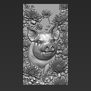 3D Pig in Flowers model