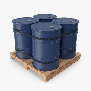 3D Oil Drums In Wooden Pallet model