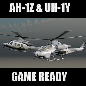 AH-1Z Cobra Viper & UH-1Y Huey Venom USMC Helicopters Game Ready