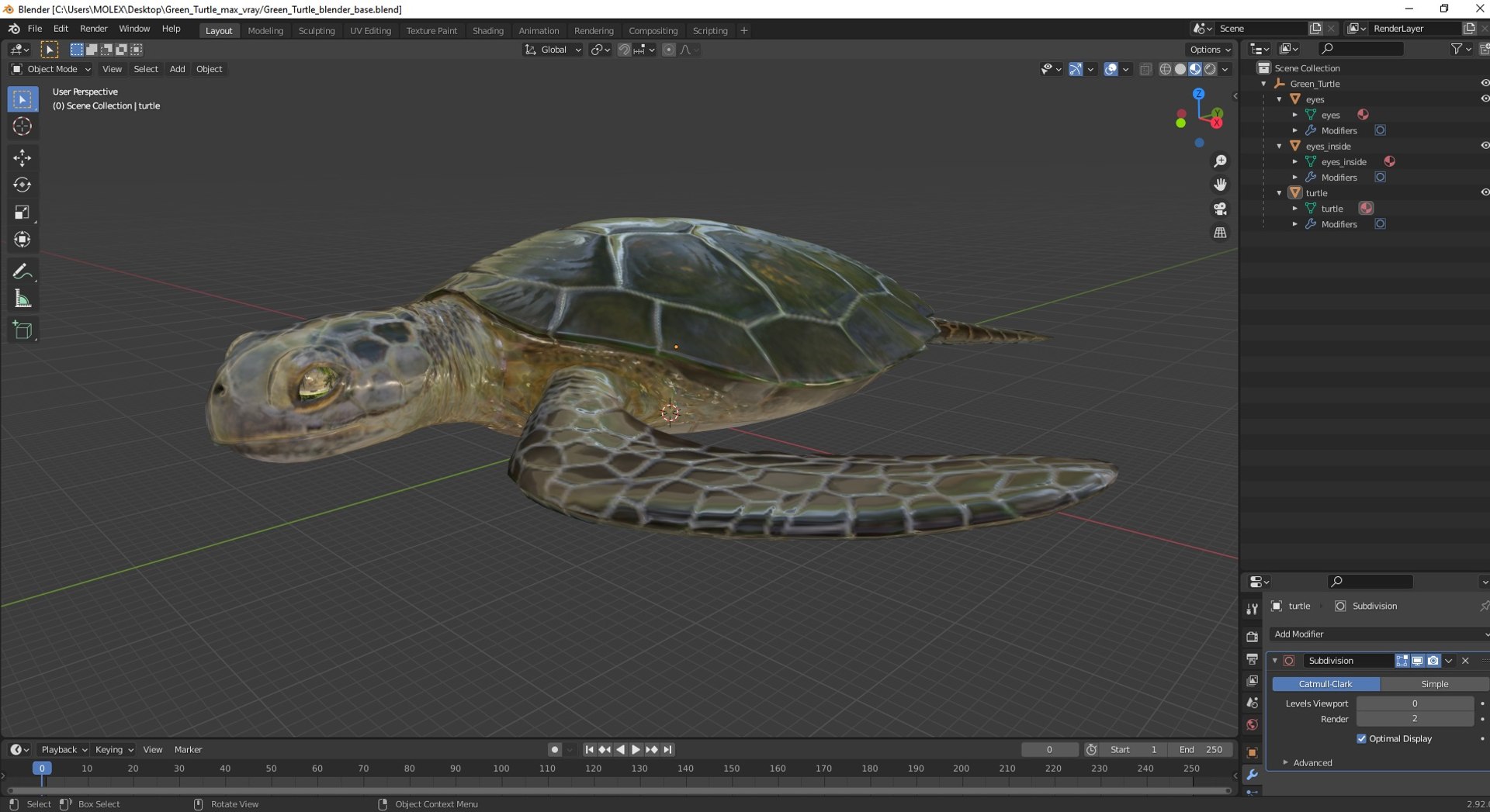 Green Turtle 3D https://p.turbosquid.com/ts-thumb/yg/ePKVDh/ys/greenturtlevray3dmodel031/jpg/1709035101/1920x1080/fit_q87/a834352e338f116524167917f018146d96fed6ff/greenturtlevray3dmodel031.jpg