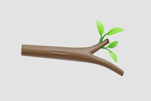 Cartoon Tree Branch With Leaves 3D model