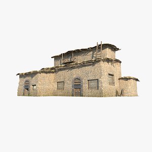 Ancient Yellow Brick Buildings and Houses 3D