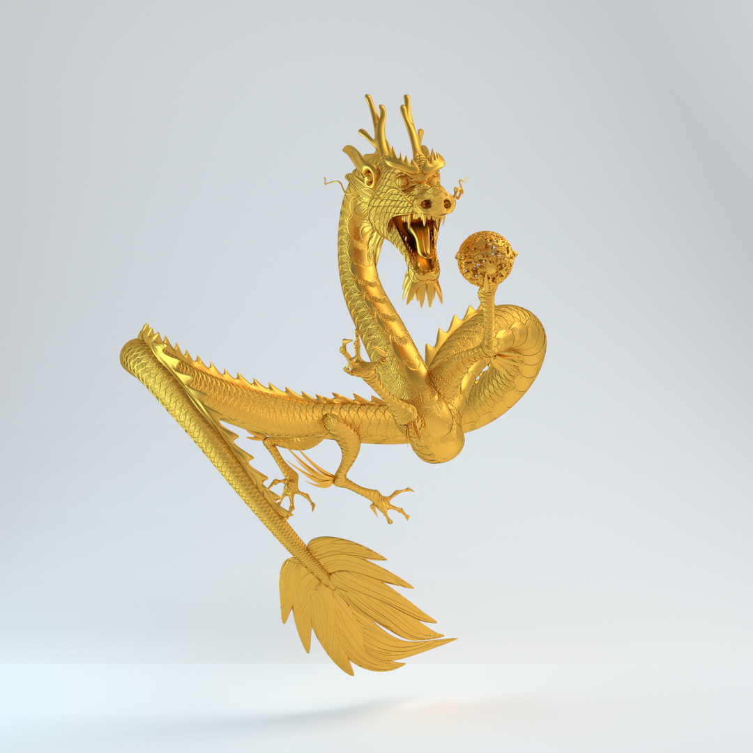 3d Model Gold Dragon Statue