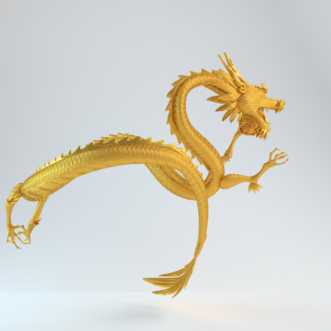 3d Model Gold Dragon Statue