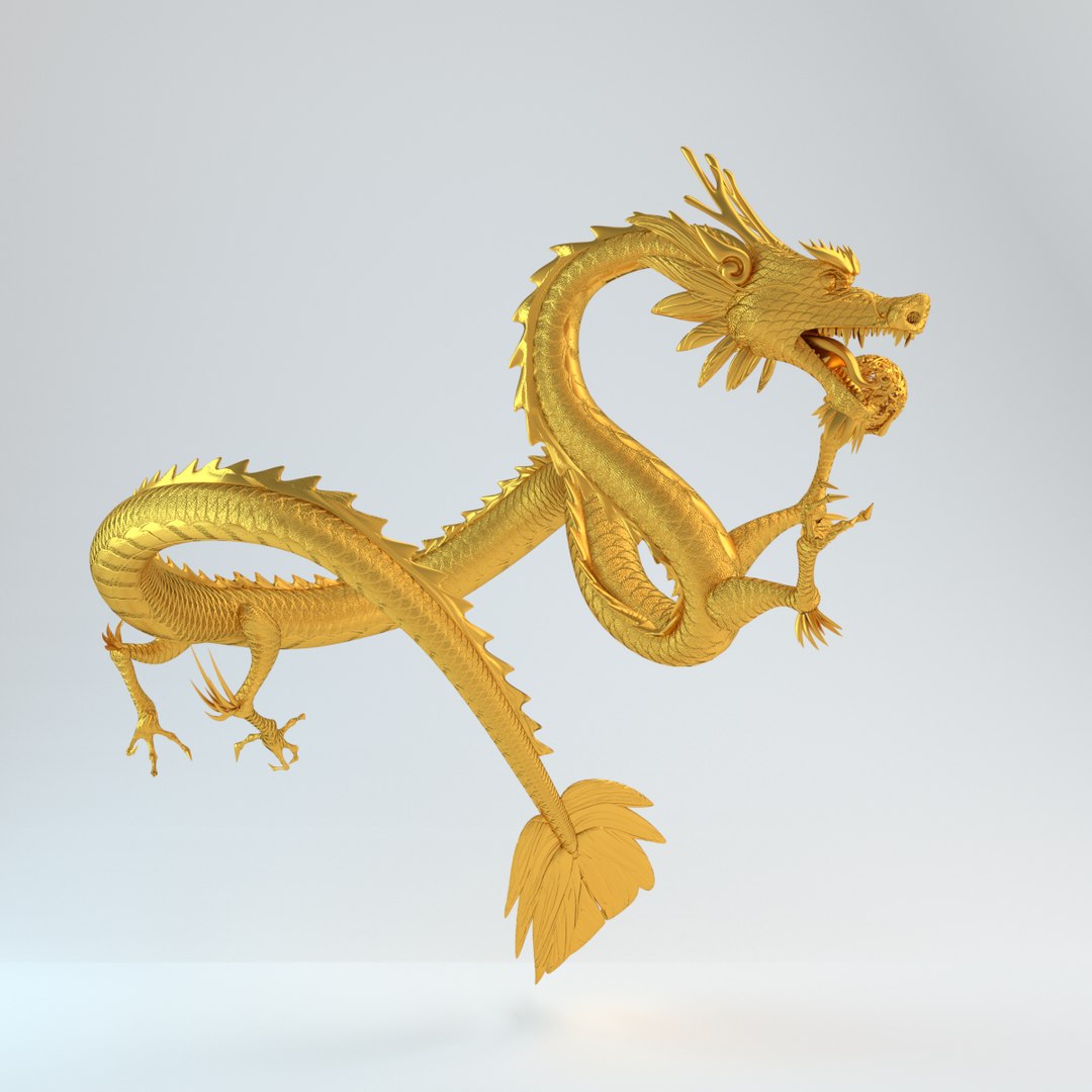 3d Model Gold Dragon Statue