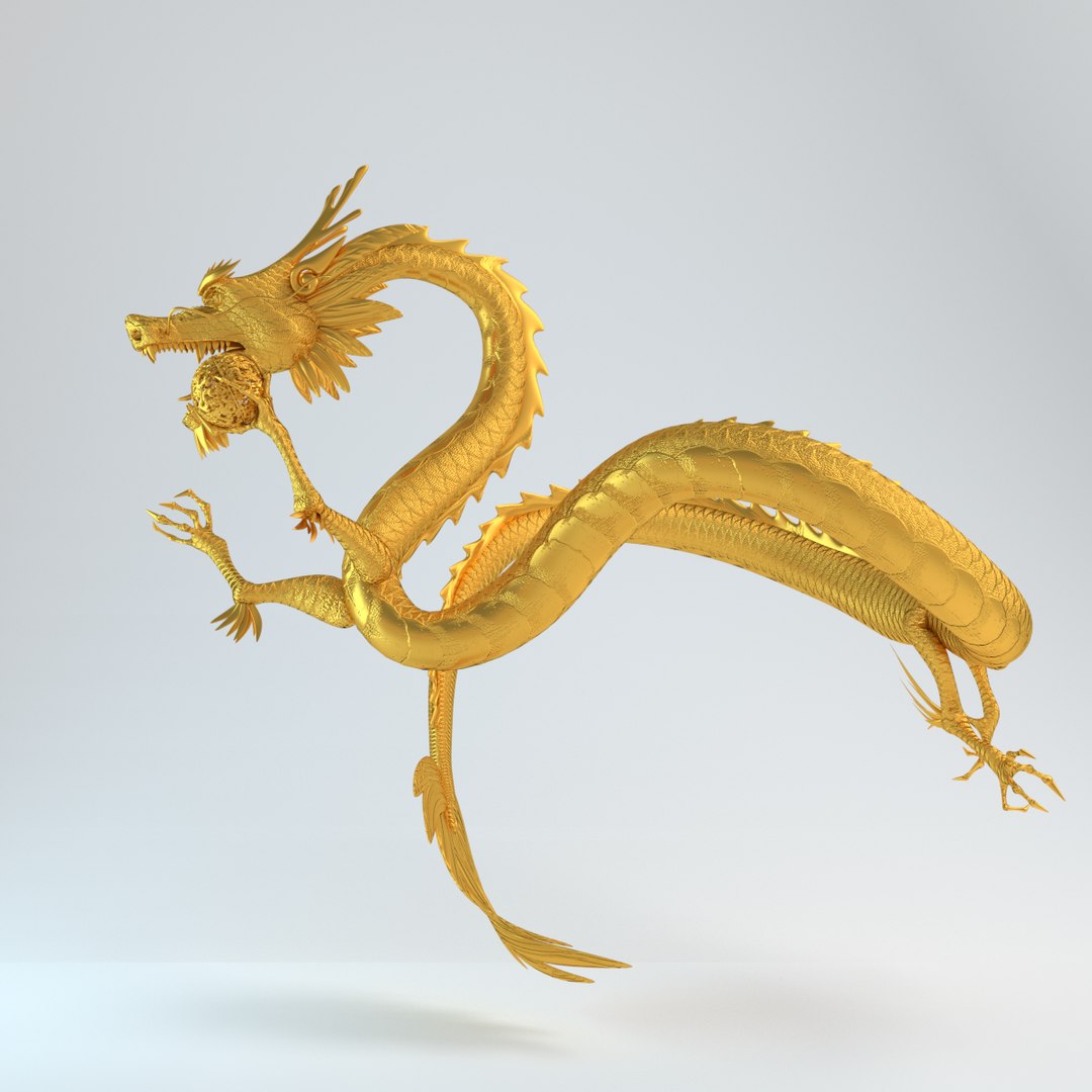 3d Model Gold Dragon Statue