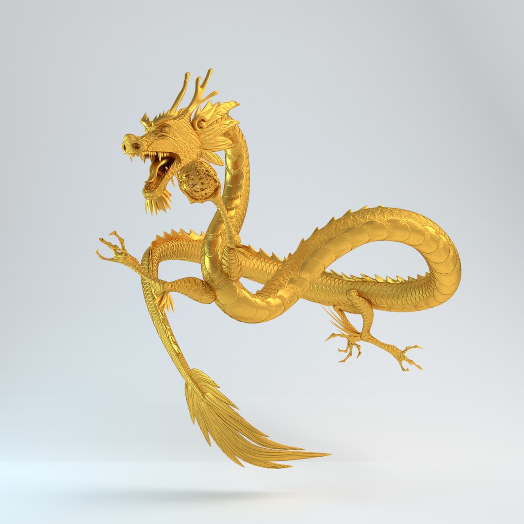 3d Model Gold Dragon Statue