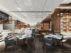 3D Modern Buffet Restaurant Interior Scene 3D Model model