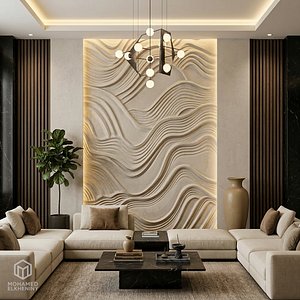 Abstract Organic Waves wall decor Relief STL Mural CNC 419