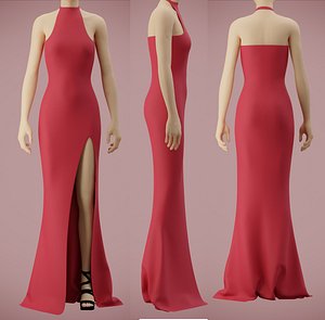 Halter neck gown with high slit