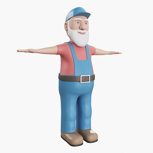 cartoon old man builder 3D model