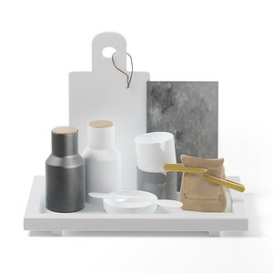 Kitchen Utensils on a Tray 3D Model