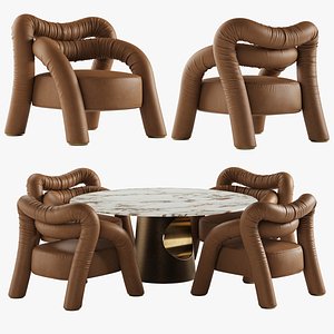 3D model Rugiano Abbraccio armchair Ring table set