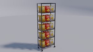 3D supermarket shelf with bags of potato chips 2