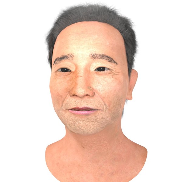 realistic asian man head 3D model