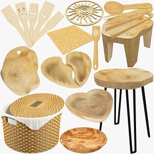 3D kitchen utensils furniture wooden model