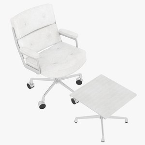 3D Eames Executive Chair Chrome Frame White Leather and Ottoman by Herman Miller
