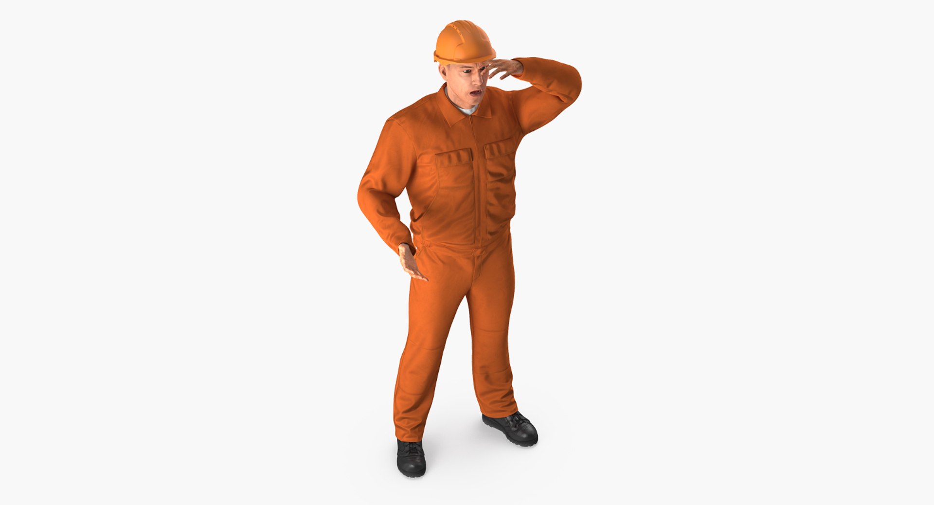 Builder Wearing Orange Coveralls Rigged 3D model for industrial visualization, technical presentation, simulation, product rendering, and animation