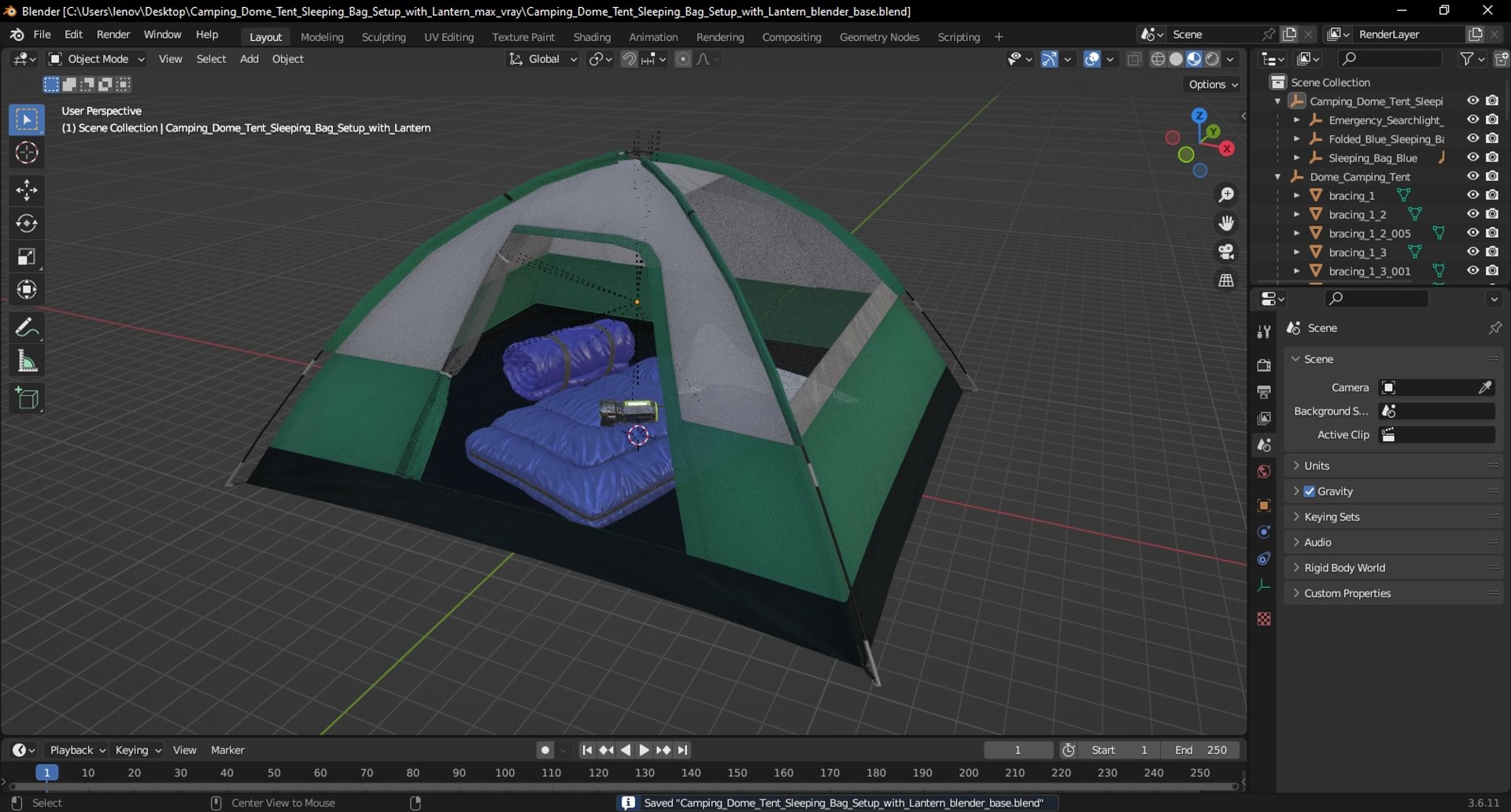 Camping Dome Tent Sleeping Bag Setup with Lantern 3D model https://p.turbosquid.com/ts-thumb/yi/eqaSu5/n5/camping_dome_tent_sleeping_bag_setup_with_lantern_1002/jpg/1753939192/1920x1080/fit_q87/b46f7672b50a9ec9bcef88d8fe2fe57d48fb64a1/camping_dome_tent_sleeping_bag_setup_with_lantern_1002.jpg
