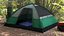 Camping Dome Tent Sleeping Bag Setup with Lantern