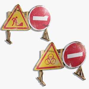 3D wooden digging radiation land Street Sign post-apocalyptic dirty painted rusty soiled muddy model