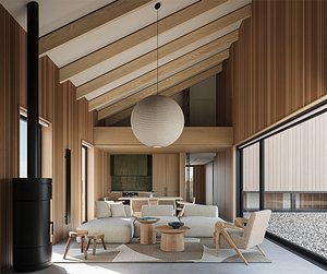 3D Wood living room dining room bedroom model