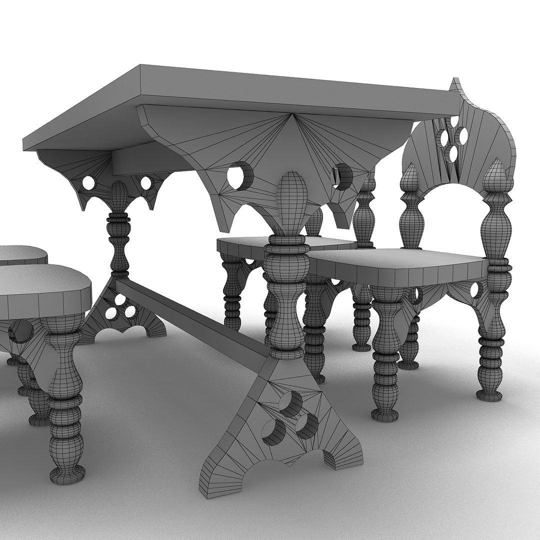 3ds max wooden chairs table arabic