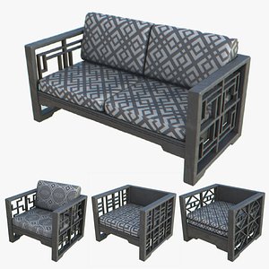 Asia wooden chair collection 3D model