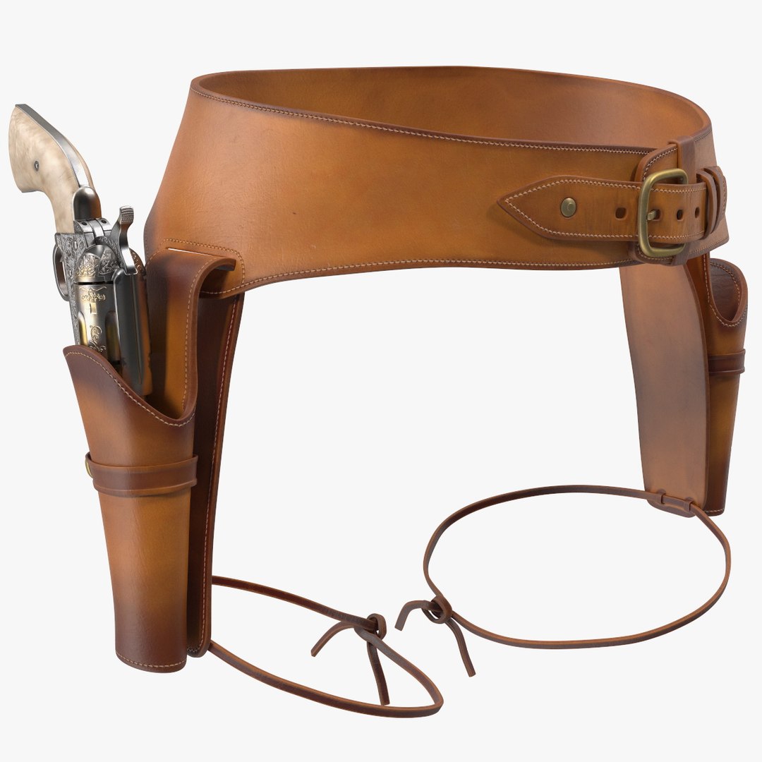 Double Gun Belt Brown with Gun 3D model preview