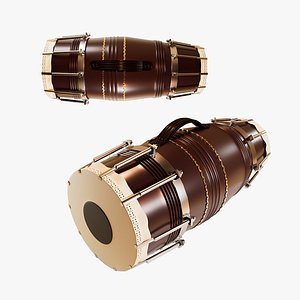 Dholki Indian Percussion Instrument 3D Model UV Mapped with Materials FBX OBJ MA 3D model
