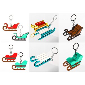 3D Santa Sleigh 3D Print Keychain Collection