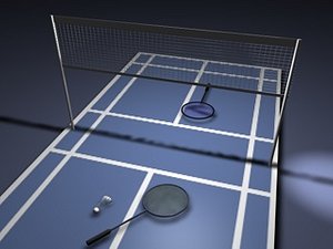 badminton court rackets 3d obj
