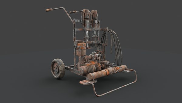 3D rusted machinery device industrial model