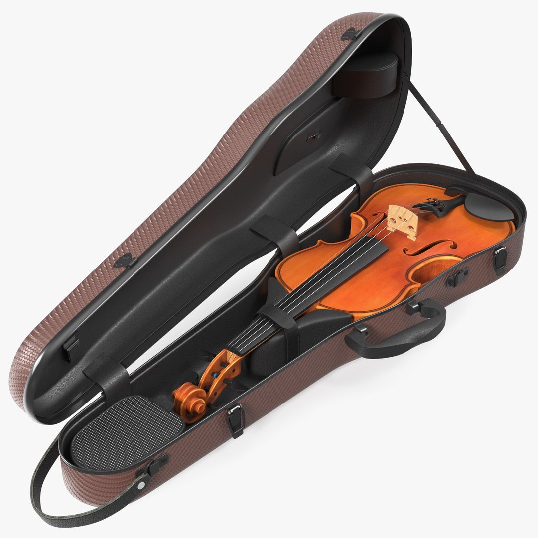Violin Shaped Case Brown Open with Violin 3D model preview