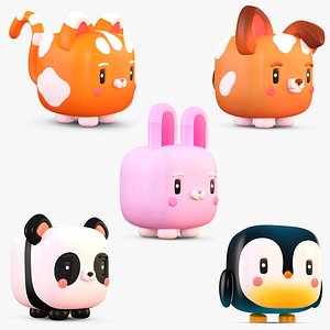 Cartoon Cube Cat Dog Animals Pack Collection 3D model