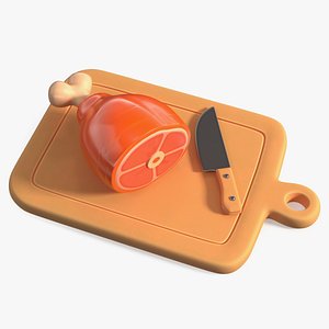 Cartoon Ham Cut on Chopping Board 3D model