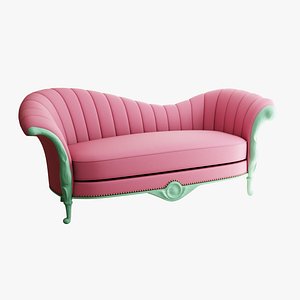 Furniture Sofa Blush Pink Chaise Lounge Blush Pink Polyester Light Teal Painted Wood Legs002 3D model
