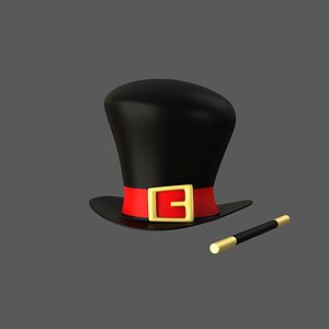 3D Magic Hat And Wand V02