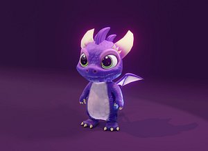 Cartoon Baby Dragon Low-poly 3D Model Purple