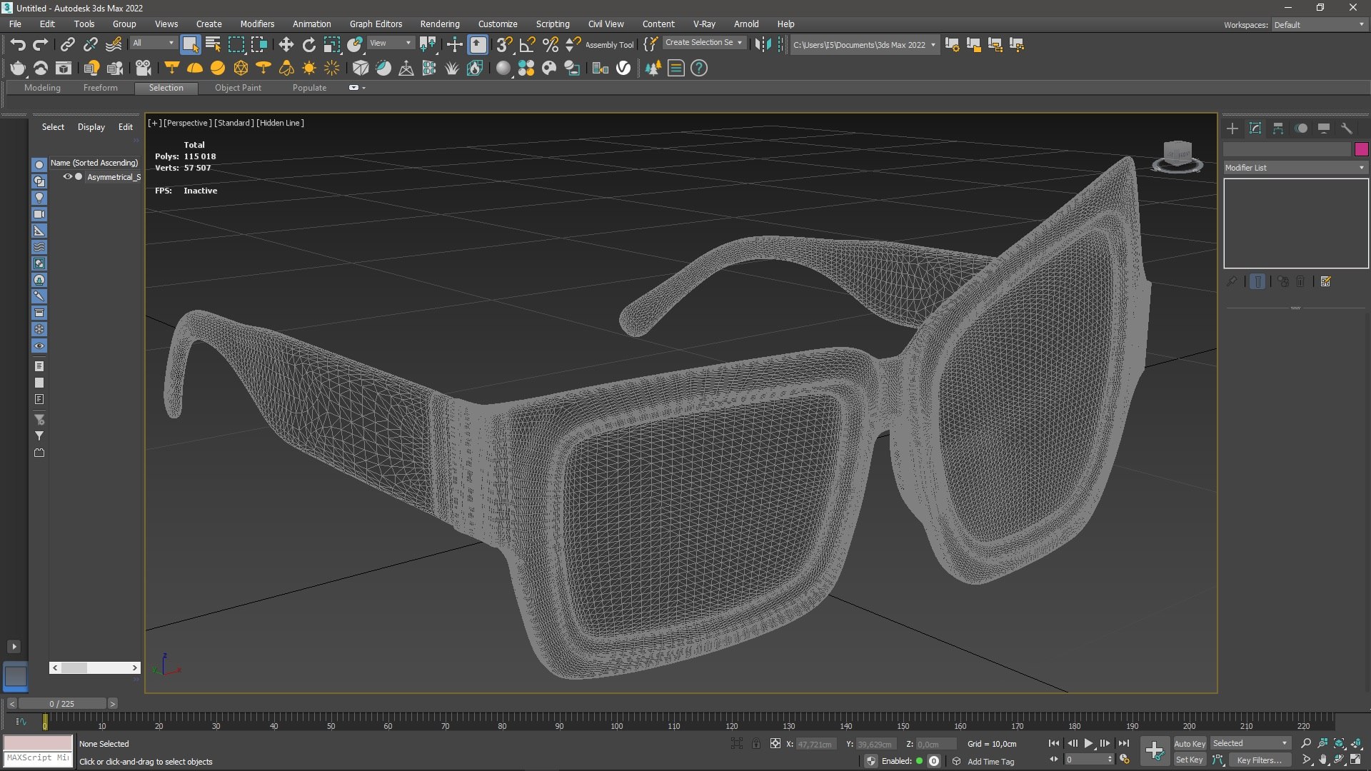 Asymmetrical Sunglasses Black for 3D Print 3D model preview