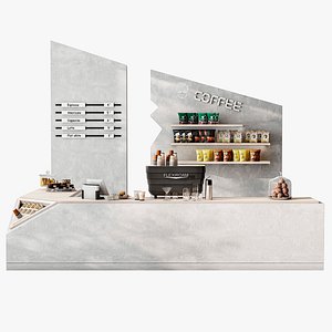 3D Design of a coffee shop in a shopping center with concrete