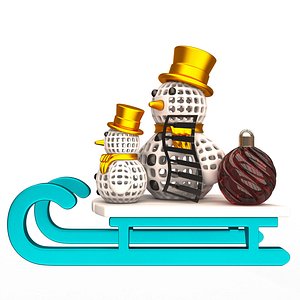 Christmas Sleigh with Cute Snowman 01