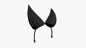 Furry Ears Tiara H01 Black - Headband Character Design 3D model