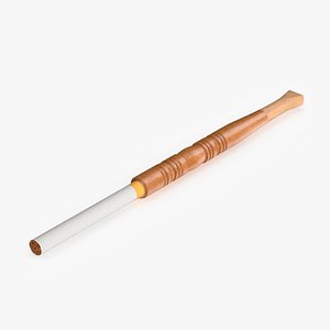 Wooden Cigarette Holder with Cigarette 3D